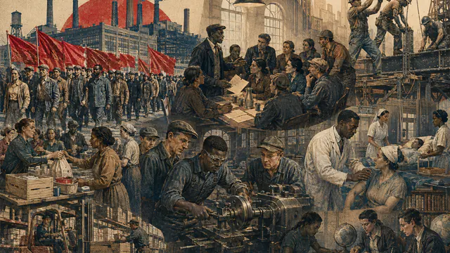 Mixed-media historical illustration of Unions, combining archival collage, neoclassical engraving, and pixel detail.