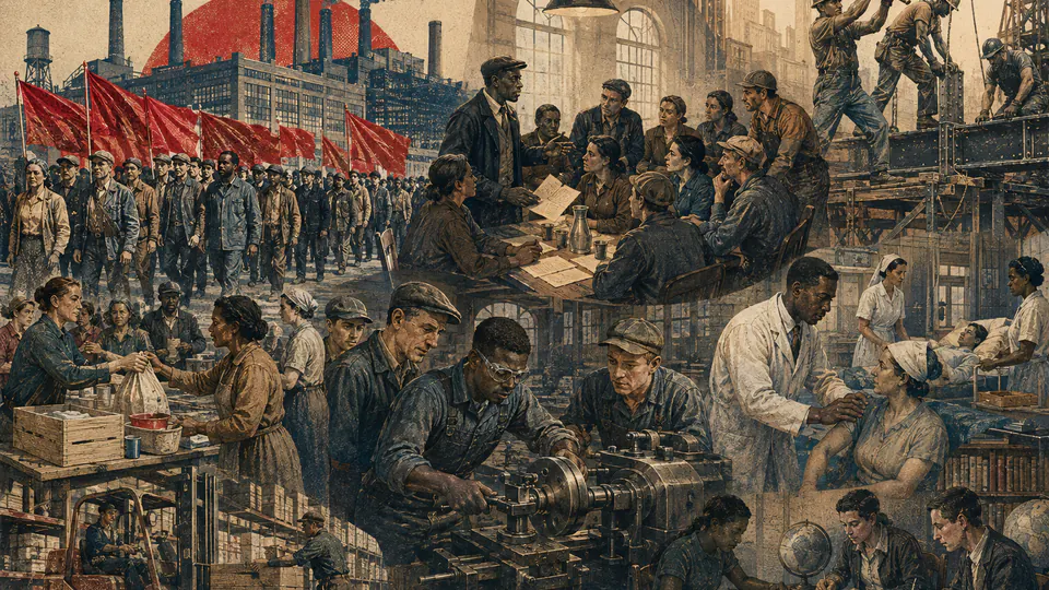 Mixed-media historical illustration of Unions, combining archival collage, neoclassical engraving, and pixel detail.