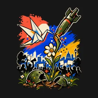 Anti-War Movements four-color pixel-art artwork