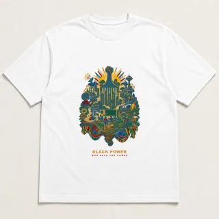 Front of a white tee with a four-color pixel-art design for Black Power