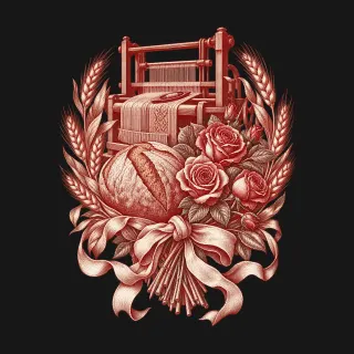 Bread and Roses two-color engraved artwork