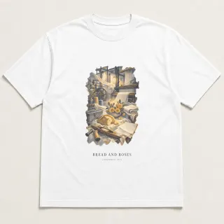 Front of a white tee carrying the ethereal Bread and Roses design