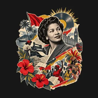 Claudia Jones three-color mixed-media artwork