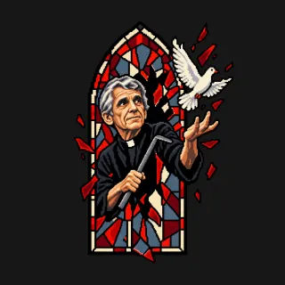 Daniel Berrigan four-color pixel-art artwork
