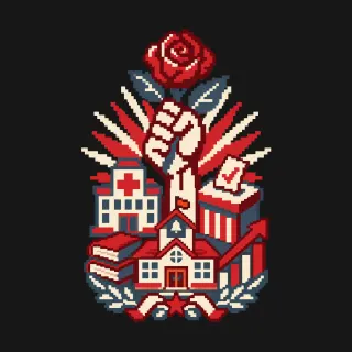 Democratic socialism four-color pixel-art artwork