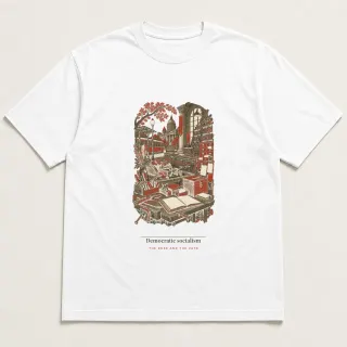 Front of a white tee carrying the light academia Democratic socialism design