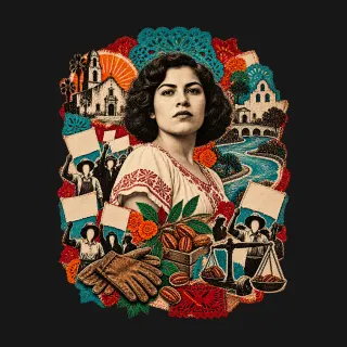 Emma Tenayuca three-color mixed-media artwork