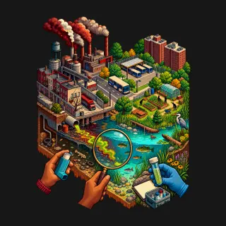 Environmental Justice four-color pixel-art artwork