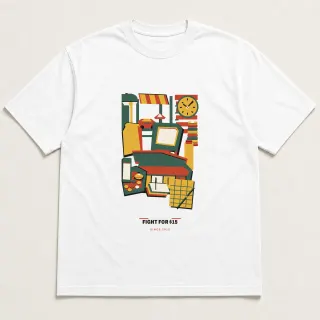 Front of a white tee carrying the cut paper modern Fight for $15 design