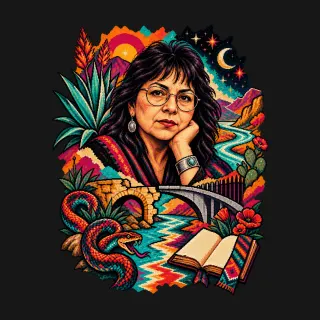 Gloria Anzaldúa four-color pixel-art artwork
