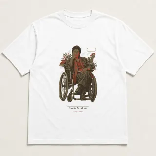 Front of a white tee carrying the light academia Gloria Anzaldúa design