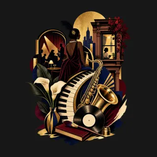 Harlem Renaissance three-color mixed-media artwork