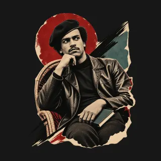 Huey P. Newton three-color mixed-media artwork