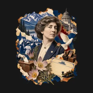 Jeannette Rankin three-color mixed-media artwork