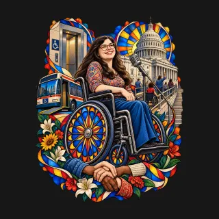 Judith Heumann two-color engraved artwork