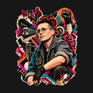 Leslie Feinberg four-color pixel-art artwork