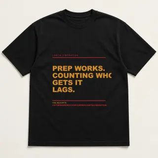 Front of a black tee reading "PrEP works. Counting who gets it lags." with the LGBTQ Liberation page address printed under it