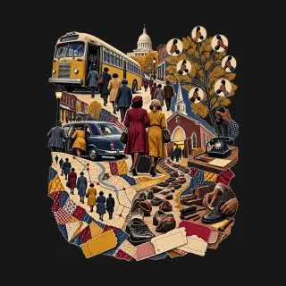 Montgomery Bus Boycott three-color mixed-media artwork