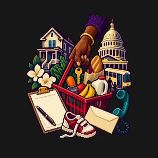 National Welfare Rights Organization four-color pixel-art artwork