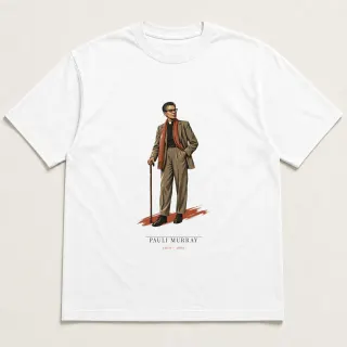 Front of a white tee carrying the wabi sabi Pauli Murray design