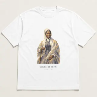 Front of a white tee carrying the ethereal Sojourner Truth design