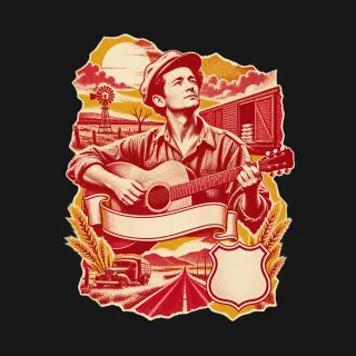 Woody Guthrie three-color mixed-media artwork