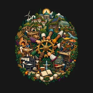 Worker Cooperatives two-color engraved artwork