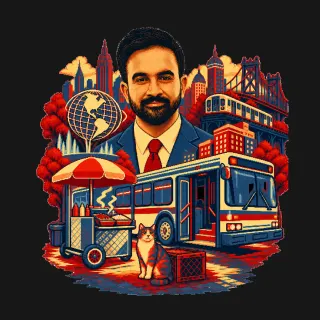 Zohran Mamdani four-color pixel-art artwork